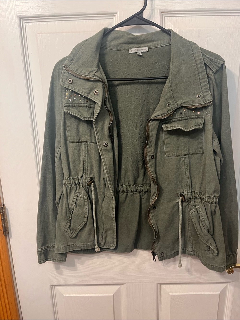 Charlotte Russe Olive Utility Jacket with Stud Accents
